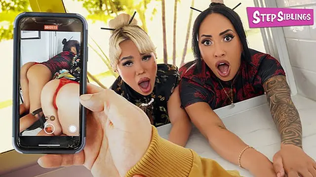 girlfriends Luna Luxe and Kona Jade enjoy being pleasured through the window by their boyfriend