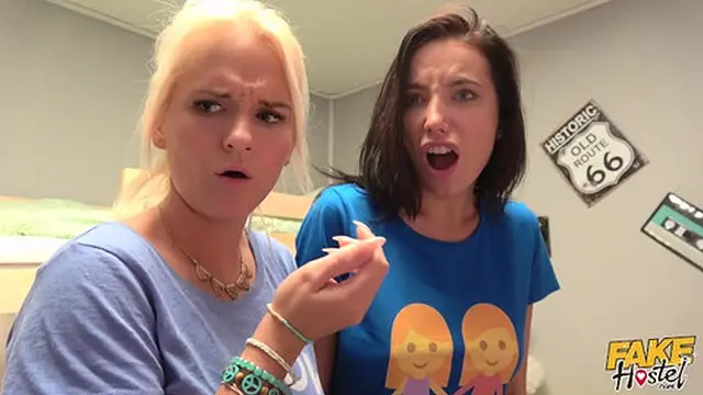 Fake Hostel - Frantic Threesome with a couple of very spicy young babes