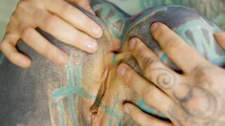 Tattooed Man Teen Threesome Alternative Girls Ride His Cock