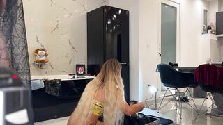 Halloween sluts in festival costumes give a big dick guy a sloppy handjob with balls massage