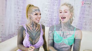 Tattooed Girls Hard Fuck Threesome World Champion Facial and Gape