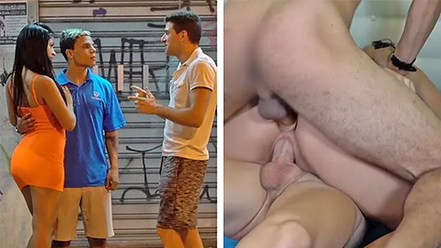 Fresh Brazilian lovers enjoy a double penetration threesome with a gringo (unexpected ending!)